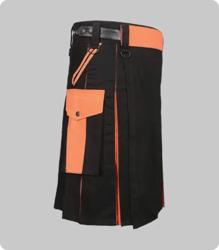 Black & Orange Utility Kilt For Men