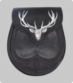 Black Stag Head Leather Sporran