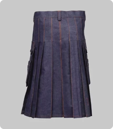 Blue Denim Kilt With Red Thread