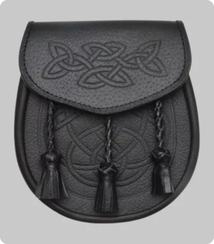 Celtic Interweave Woven Tassel Black Leather Sporran