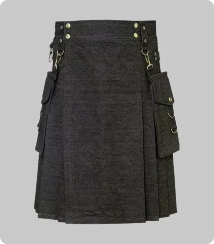 Elegant Relaxed Black Denim Kilt