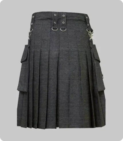 Elegant Relaxed Black Denim Kilt