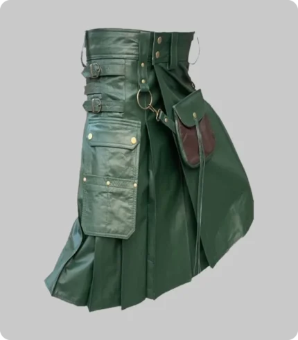 Green Leather Kilt With Sporran