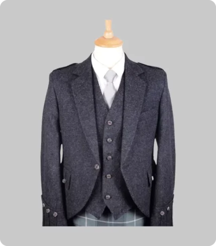 Hand Made Scottish Charcoal Grey Argyle Jacket