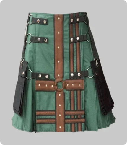 Hunter Green With Brown Medieval Modern Hybrid Kilt