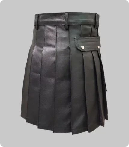 Men Genuine Black Leather Gladiator Pleated Utility LARP Kilt