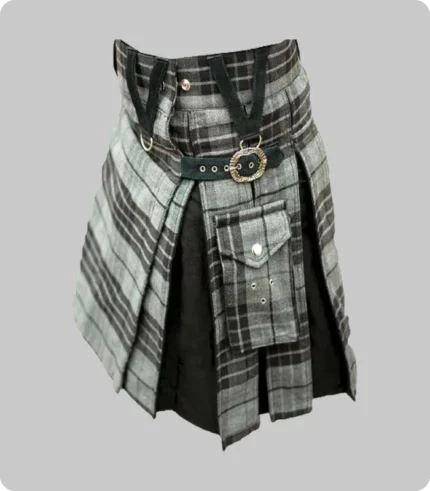 Modern Grey Box Pleated Hybrid Kilt