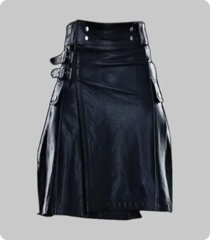 New Stylish Pure Black Leather Kilt