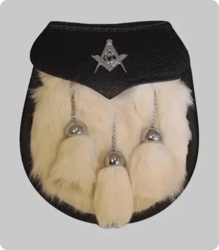 Semi Dress Sporran White Rabbit Fur Masonic Emblem