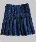 blue denim pleated kilt for women