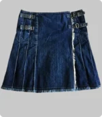 blue denim pleated kilt for women