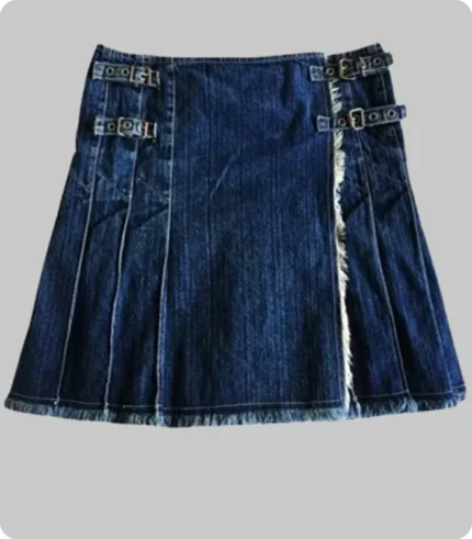 blue denim pleated kilt for women