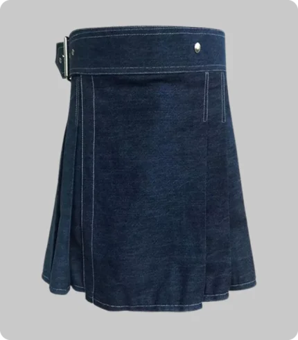 indigo denim kilt with side buckles