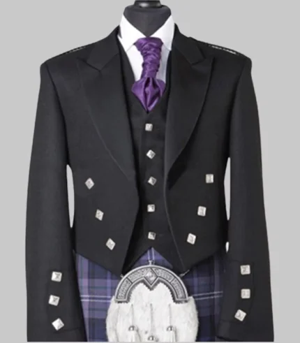 Traditional Scottish Prince Charlie Jacket with Five Button Vest