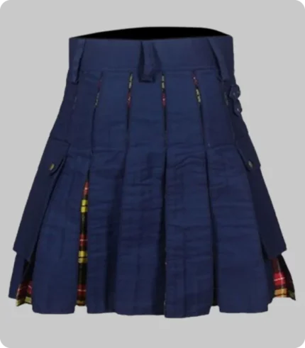 navy blue cotton buchanan tartan hybrid kilt