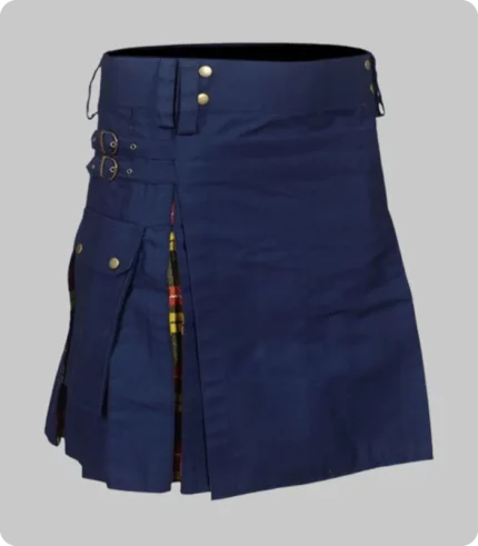 navy blue cotton buchanan tartan hybrid kilt